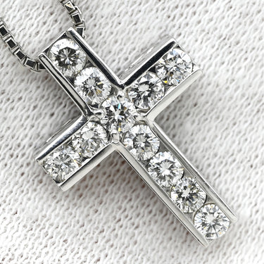 ノンブランド NON BRAND ダイヤモンド 0.92ct クロスペンダント プラチナシルバー Pt850 ダイヤモンド ネックレス 十字架 CROSS 11石 11P 11粒 プラチナ850