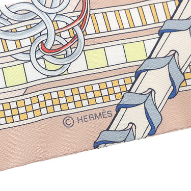 エルメス Herms ツイリー ローズプードル×ブルーグラシエ×ルージュ シルク スカーフ 【BRIDES ET GRIS GRIS/馬勒とチャーム】