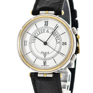 腕時計 ヴァンクリーフアーペル Van Cleef & Arpels スポーツ1 メメント 423.003 手巻き メンズ アラーム ホワイト ローマン デイト