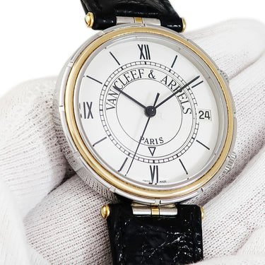 腕時計 ヴァンクリーフアーペル Van Cleef & Arpels スポーツ1 メメント 423.003 手巻き メンズ アラーム ホワイト ローマン デイト