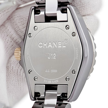 腕時計 シャネル CHANEL J12 クロマティック H4197 クオーツ レディース K18PG×チタンセラミック コンビ デイト 逆回転防止ベゼル