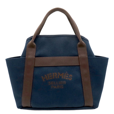 エルメス HERMES サックドパンサージュ グルーム ネイビー×オレンジ キャンバス トワルシェブロン 2WAYバッグ シルバー金具 紺 バイカラー ショルダー トート