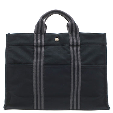 エルメス HERMES フールトゥ MM ブラック キャンバス トートバッグ シルバー金具 黒 グレー A4 ハンドバッグ トート