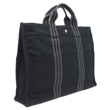 エルメス HERMES フールトゥ MM ブラック キャンバス トートバッグ シルバー金具 黒 グレー A4 ハンドバッグ トート