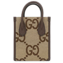 グッチ GUCCI ミニトート 699406 ベージュXブラウン レザー ジャンボGGキャンバス 2WAYバッグ ゴールド金具 茶 シェリーラインストラップ