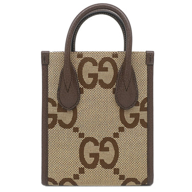 グッチ GUCCI ミニトート 699406 ベージュXブラウン レザー ジャンボGGキャンバス 2WAYバッグ ゴールド金具 茶 シェリーラインストラップ