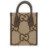 グッチ GUCCI ミニトート 699406 ベージュXブラウン レザー ジャンボGGキャンバス 2WAYバッグ ゴールド金具 茶 シェリーラインストラップ