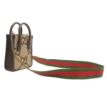 グッチ GUCCI ミニトート 699406 ベージュXブラウン レザー ジャンボGGキャンバス 2WAYバッグ ゴールド金具 茶 シェリーラインストラップ