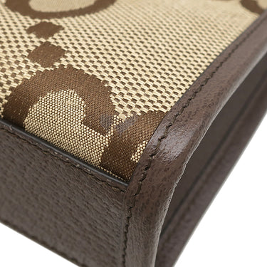 グッチ GUCCI ミニトート 699406 ベージュXブラウン レザー ジャンボGGキャンバス 2WAYバッグ ゴールド金具 茶 シェリーラインストラップ