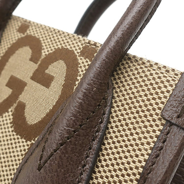 グッチ GUCCI ミニトート 699406 ベージュXブラウン レザー ジャンボGGキャンバス 2WAYバッグ ゴールド金具 茶 シェリーラインストラップ