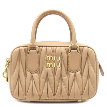 ミュウミュウ Miu Miu アルカディ マテラッセ レザー バッグ スモール サンドベージュ レザー 2WAYバッグ ゴールド金具 ミラーケース欠品