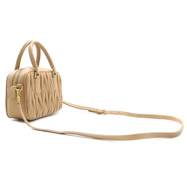 ミュウミュウ Miu Miu アルカディ マテラッセ レザー バッグ スモール サンドベージュ レザー 2WAYバッグ ゴールド金具 ミラーケース欠品