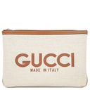 グッチ GUCCI ロゴプリント 777165 ベージュ×ブラウン キャンバス レザー クラッチバッグ シルバー金具 セカンドバッグ ストラップ付 ポーチ