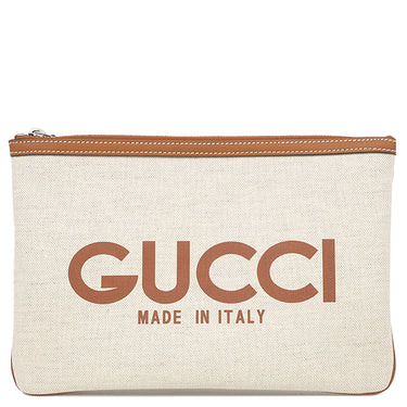 グッチ GUCCI ロゴプリント 777165 ベージュ×ブラウン キャンバス レザー クラッチバッグ シルバー金具 セカンドバッグ ストラップ付 ポーチ