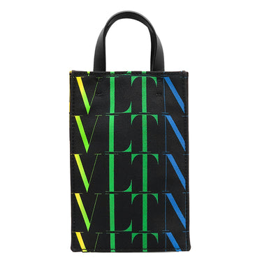 ヴァレンティノ VALENTINO VLTN ロゴ ブラック×マルチカラー キャンバス ショルダーバッグ シルバー金具 黒 ミニバッグ クロスボディ フォンショルダー