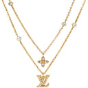 ルイヴィトン LOUIS VUITTON レディ LV M01845 ゴールド GP ストラス ラインストーン ネックレス 2連 ダブルチェーン モノグラムフラワー