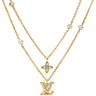 ルイヴィトン LOUIS VUITTON レディ LV M01845 ゴールド GP ストラス ラインストーン ネックレス 2連 ダブルチェーン モノグラムフラワー