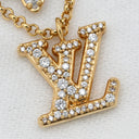 ルイヴィトン LOUIS VUITTON レディ LV M01845 ゴールド GP ストラス ラインストーン ネックレス 2連 ダブルチェーン モノグラムフラワー