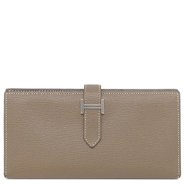 エルメス HERMES ベアンスフレ エトゥープ シェーブル 長財布 シルバー金具 グレージュ 二つ折り財布