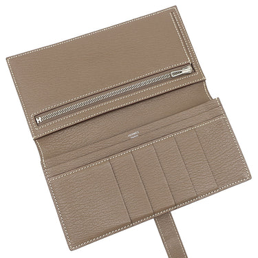 エルメス HERMES ベアンスフレ エトゥープ シェーブル 長財布 シルバー金具 グレージュ 二つ折り財布