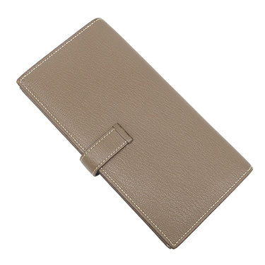 エルメス HERMES ベアンスフレ エトゥープ シェーブル 長財布 シルバー金具 グレージュ 二つ折り財布