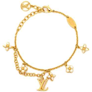 ルイヴィトン LOUIS VUITTON LVフローラグラム M0940A ホワイト×ゴールド GP フェイクパール ブレスレット LVイニシャル モノグラムフラワー