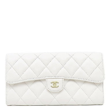 シャネル CHANEL マトラッセ ロング フラップ ウォレット ホワイト キャビアスキン 長財布 シャンパンゴールド金具 白 ココマーク