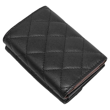 シャネル Chanel マトラッセ コンパクトウォレット AP0230 ブラック キャビアスキン 三つ折り財布 ゴールド金具 ココマーク ミニ財布