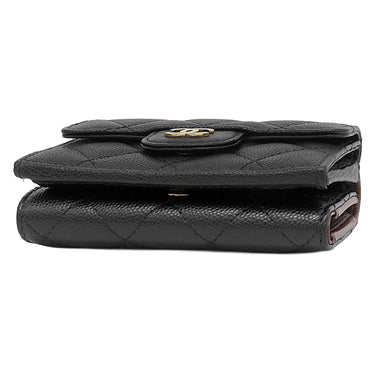 シャネル Chanel マトラッセ コンパクトウォレット AP0230 ブラック キャビアスキン 三つ折り財布 ゴールド金具 ココマーク ミニ財布