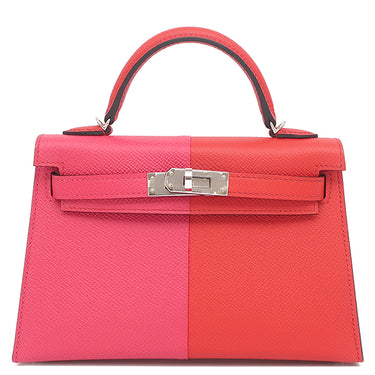 エルメス HERMES ミニケリードゥ カザック 外縫い ルージュクー×ローズエクストリーム×ブルーザンジバル ヴォーエプソン 2WAYバッグ シルバー金具 新品 未使用 トリコロール