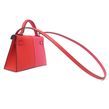 エルメス HERMES ミニケリードゥ カザック 外縫い ルージュクー×ローズエクストリーム×ブルーザンジバル ヴォーエプソン 2WAYバッグ シルバー金具 新品 未使用 トリコロール