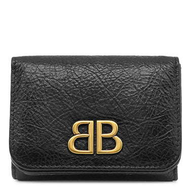 バレンシアガ Balenciaga モナコ BBロゴ ミニ財布 765467 ブラック ラムスキン 三つ折り財布 ヴィンテージ金具 黒 MONACO コンパクトウォレット