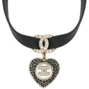 シャネル CHANEL ココマーク ハート レザーチョーカー ホワイト×ブラック GP フェイクパール ラインストーン カラーストーン レザー ネックレス ゴールド金具 フェイクパール 色石 白 黒