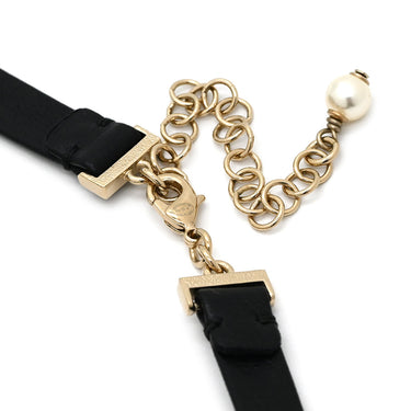 シャネル CHANEL ココマーク ハート レザーチョーカー ホワイト×ブラック GP フェイクパール ラインストーン カラーストーン レザー ネックレス ゴールド金具 フェイクパール 色石 白 黒