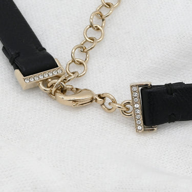 シャネル CHANEL ココマーク ハート レザーチョーカー ホワイト×ブラック GP フェイクパール ラインストーン カラーストーン レザー ネックレス ゴールド金具 フェイクパール 色石 白 黒