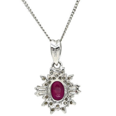 ノンブランド NON BRAND ルビー 0.70ct ダイヤモンド ペンダント レッド×プラチナシルバー Pt900 ルビー ダイヤモンド PT850(チェーン) ネックレス 赤 レッド 1石 1粒 オーバルミックスカット プラチナ フラワー