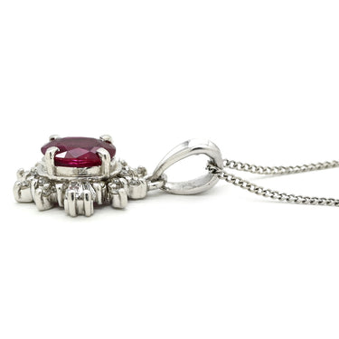 ノンブランド NON BRAND ルビー 0.70ct ダイヤモンド ペンダント レッド×プラチナシルバー Pt900 ルビー ダイヤモンド PT850(チェーン) ネックレス 赤 レッド 1石 1粒 オーバルミックスカット プラチナ フラワー