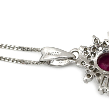 ノンブランド NON BRAND ルビー 0.70ct ダイヤモンド ペンダント レッド×プラチナシルバー Pt900 ルビー ダイヤモンド PT850(チェーン) ネックレス 赤 レッド 1石 1粒 オーバルミックスカット プラチナ フラワー