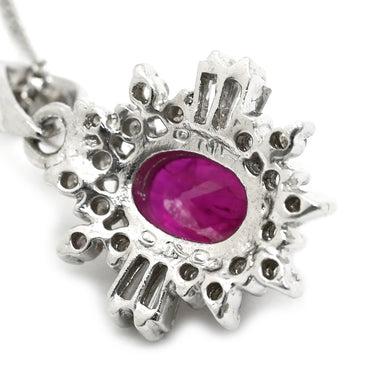 ノンブランド NON BRAND ルビー 0.70ct ダイヤモンド ペンダント レッド×プラチナシルバー Pt900 ルビー ダイヤモンド PT850(チェーン) ネックレス 赤 レッド 1石 1粒 オーバルミックスカット プラチナ フラワー