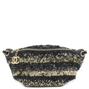 シャネル Chanel スパンコール ボディバッグ ブラック×ゴールド スパンコール レザー ウエストバッグ ガンメタル金具 黒 ベルトバッグ ココマーク