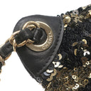 シャネル Chanel スパンコール ボディバッグ ブラック×ゴールド スパンコール レザー ウエストバッグ ガンメタル金具 黒 ベルトバッグ ココマーク
