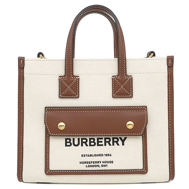 バーバリー BURBERRY ミニ フレアトート 804143 ベージュ×タン キャンバス レザー 2WAYバッグ ゴールド金具 茶 ハンドバッグ ショルダー