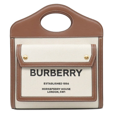 バーバリー Burberry ミニ ポケットバッグ 80317461 ナチュラル×モルトブラウン キャンバス レザー 2WAYバッグ ゴールド金具 茶 ハンドバッグ ショルダー