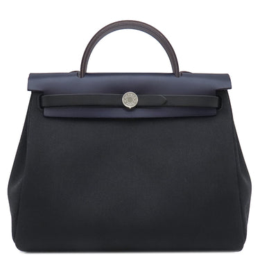 エルメス HERMES エールバッグジップPM 31 ルトゥルネ ブラック×ネイビー×ブラウン レザー トワルミリタリー ヴァッシュハンター 2WAYバッグ シルバー金具 バイカラー