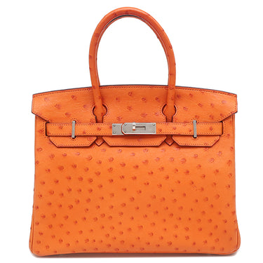 エルメス HERMES バーキン 30 タンジェリン オーストリッチ ハンドバッグ シルバー金具