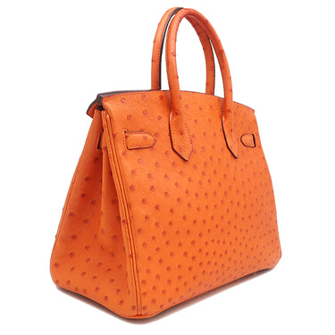 エルメス HERMES バーキン 30 タンジェリン オーストリッチ ハンドバッグ シルバー金具