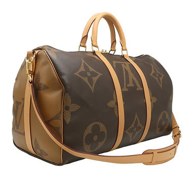 ルイヴィトン LOUIS VUITTON キーポル バンドリエール50 M44739 モノグラムジャイアントリバース レザー モノグラムジャイアントリバースキャンバス ボストンバッグ ゴールド金具 茶