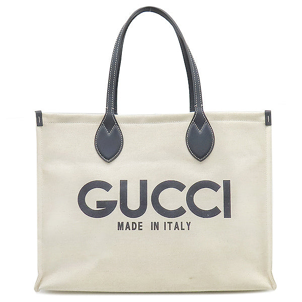 グッチ GUCCI ロゴ プリント 772176 ベージュ×ネイビー キャンバス