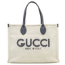 グッチ Gucci ロゴ プリント 772176 ベージュ×ネイビー キャンバス レザー トートバッグ シルバー金具 肩掛け ショルダー 白 紺