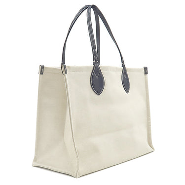 グッチ Gucci ロゴ プリント 772176 ベージュ×ネイビー キャンバス レザー トートバッグ シルバー金具 肩掛け ショルダー 白 紺